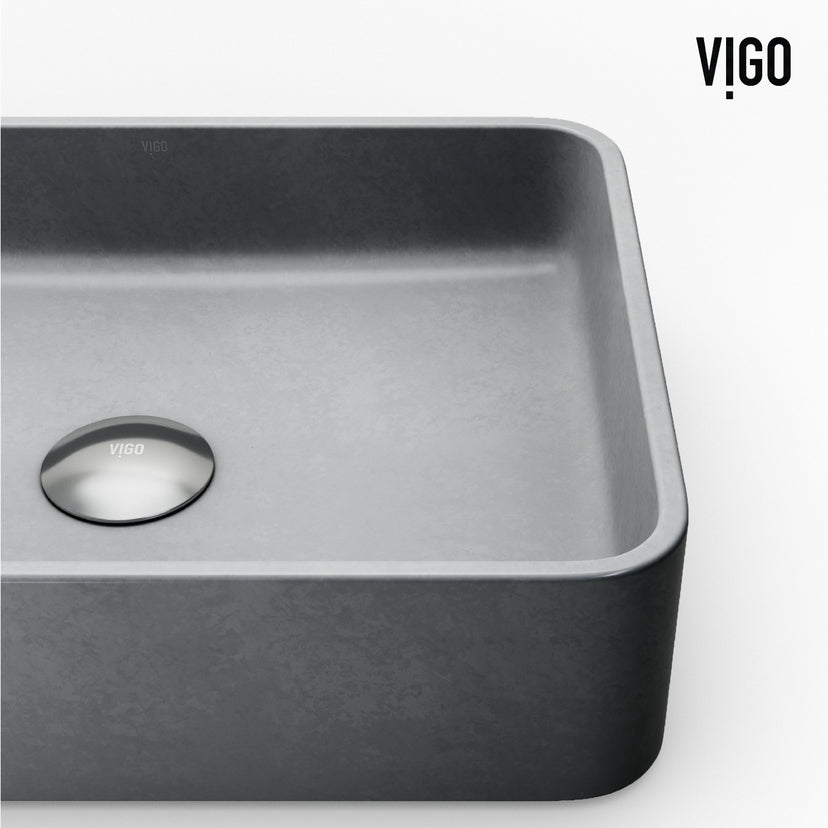 Commercial approved gray concrete vessel sink with rectangular shape