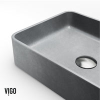 Rectangular modern vessel sink in durable gray concrete