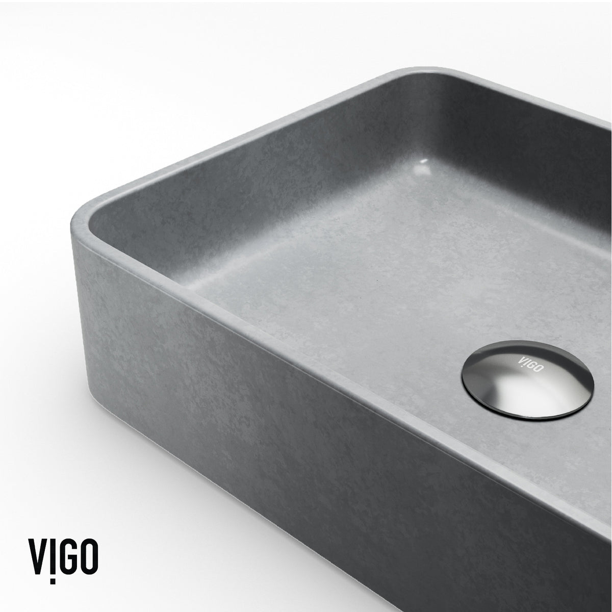 Rectangular modern vessel sink in durable gray concrete
