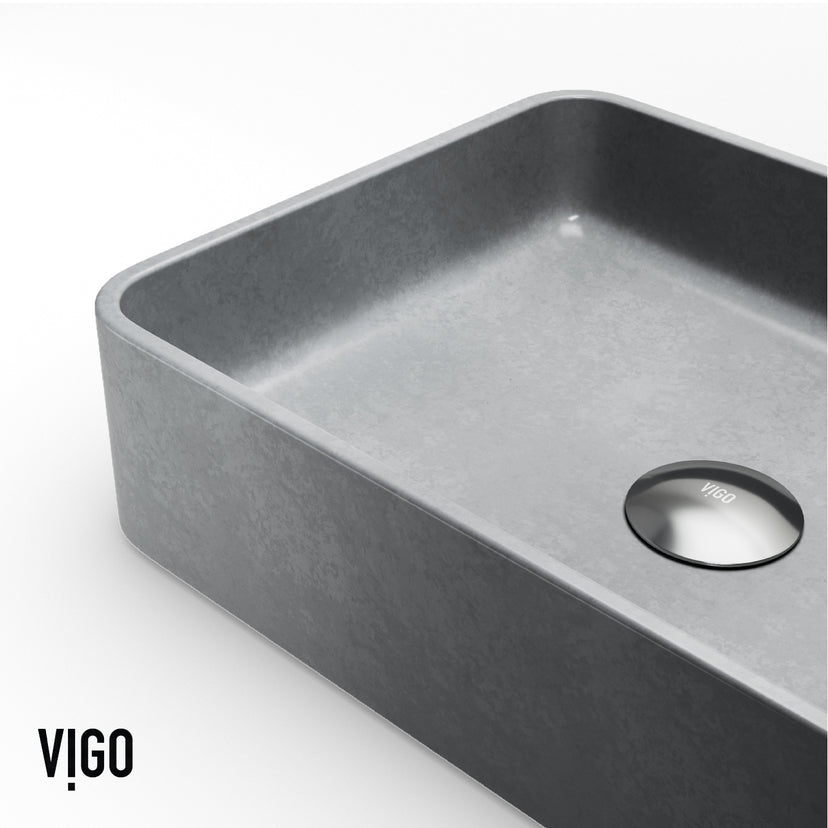Rectangular modern vessel sink in durable gray concrete