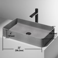 Rust resistant rectangular vessel sink in modern gray concrete