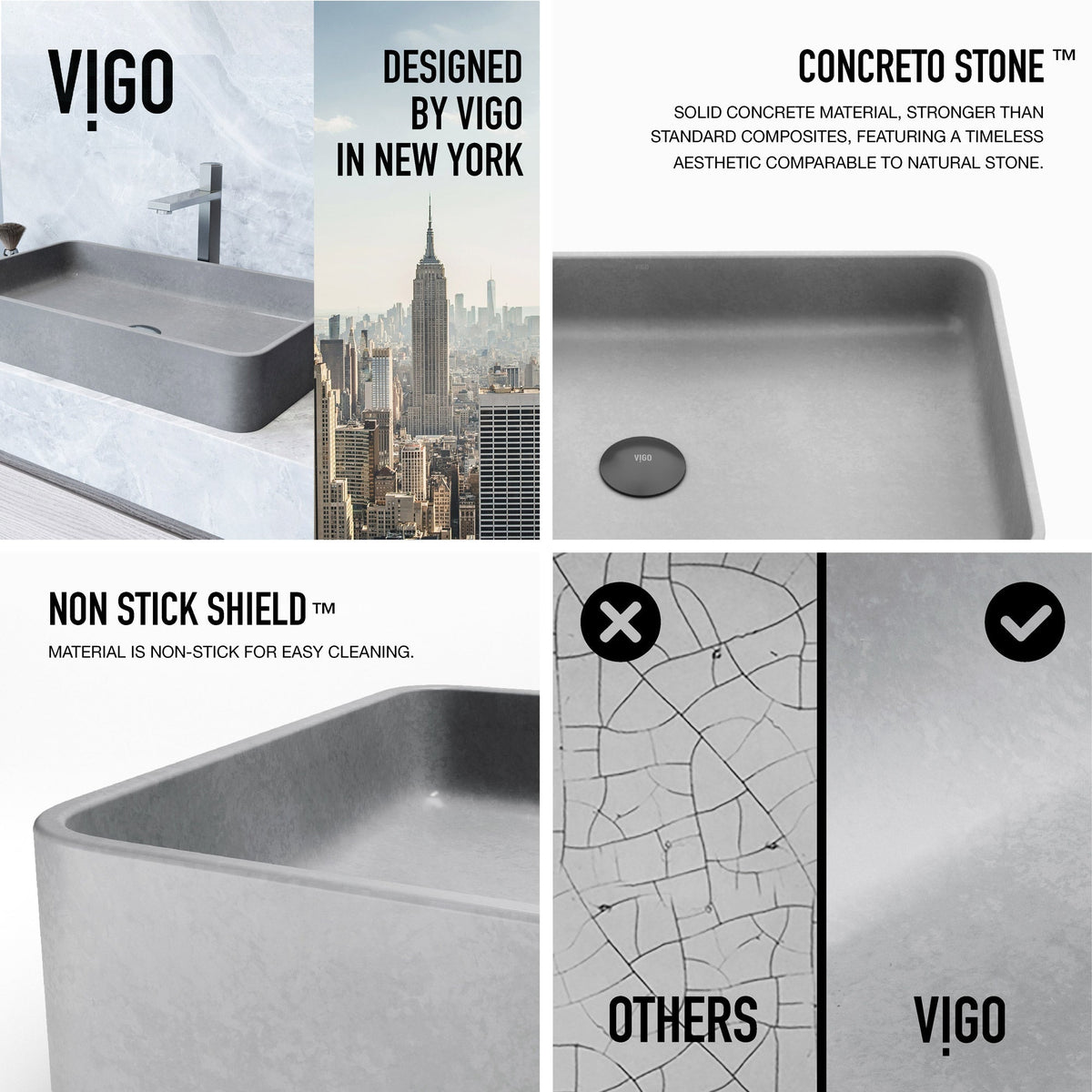 Scratch resistant gray concrete sink for contemporary bathrooms