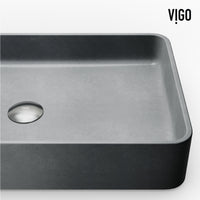 Commercial approved gray concrete vessel sink with rectangular shape