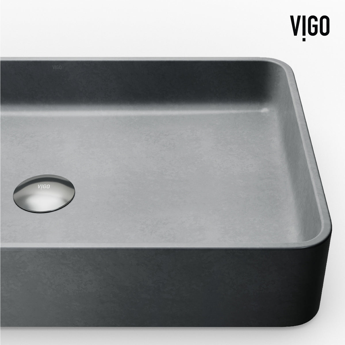 Commercial approved gray concrete vessel sink with rectangular shape