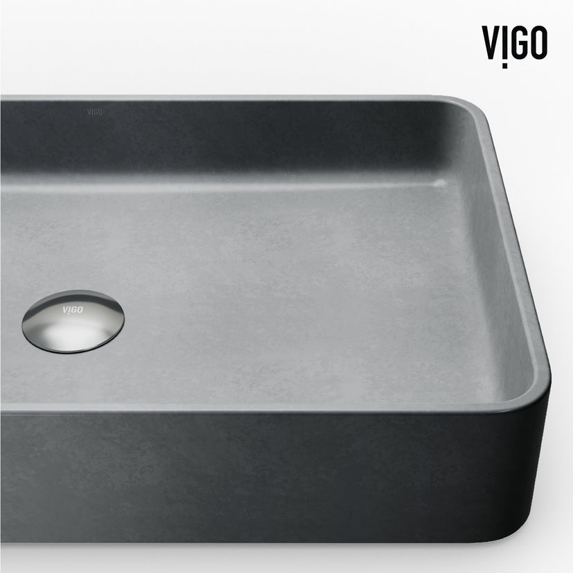 Commercial approved gray concrete vessel sink with rectangular shape
