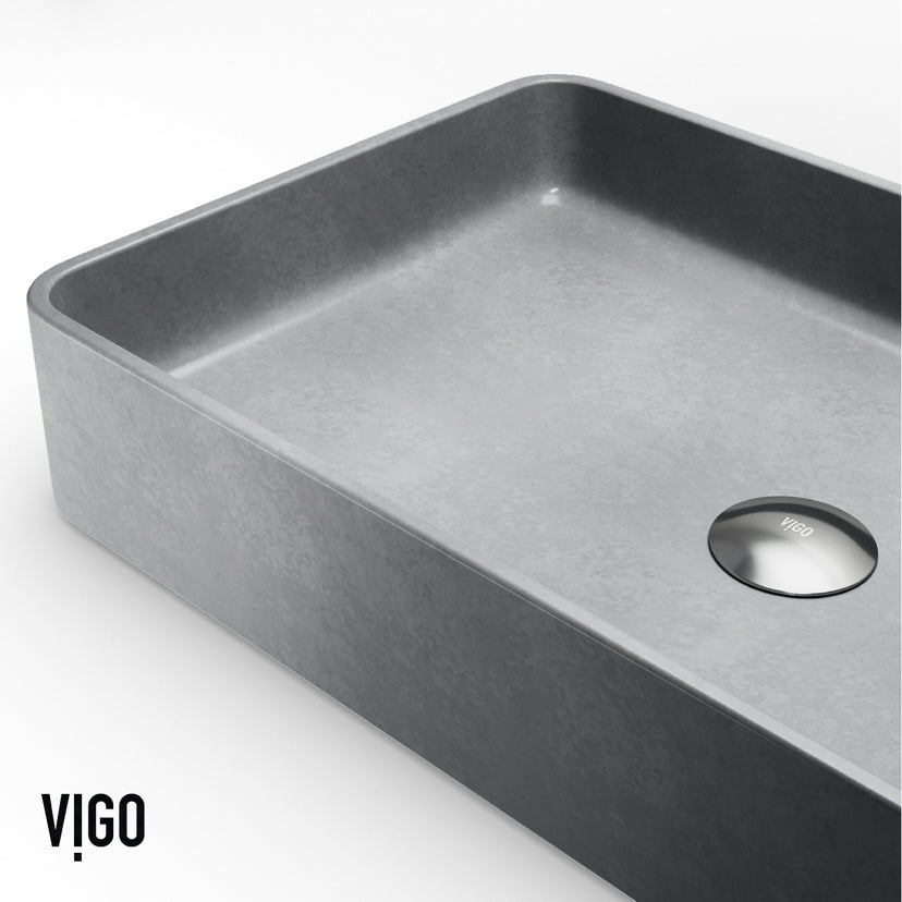 Rectangular modern vessel sink in durable gray concrete