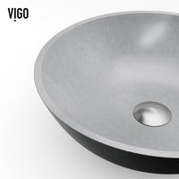 Concrete vessel sink with gray finish and modern bathroom style