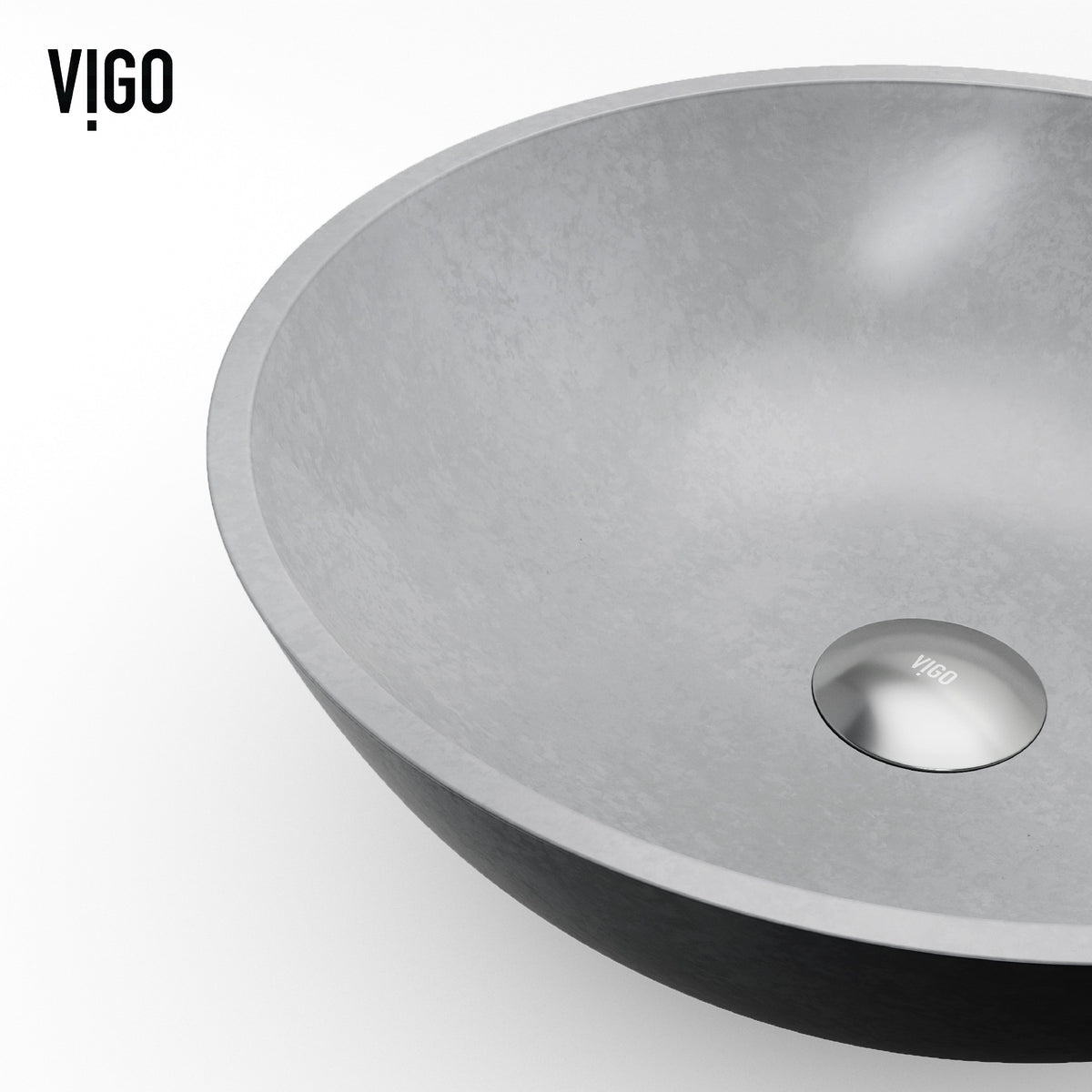 Concrete vessel sink with gray finish and modern bathroom style