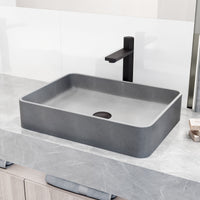 Durable rectangular vessel sink in gray concrete for modern bathrooms