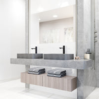 Fade resistant gray concrete vessel sink with rectangular form