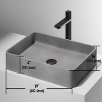 Rust resistant rectangular vessel sink in modern gray concrete