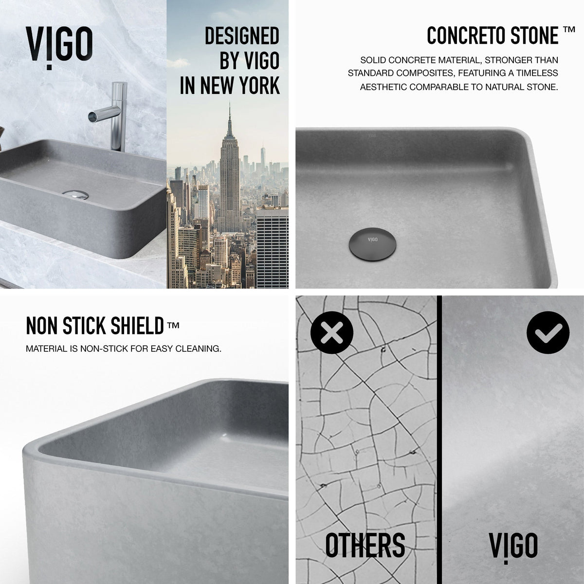 Scratch resistant gray concrete sink for contemporary bathrooms
