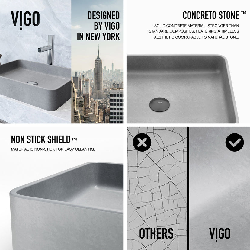 Scratch resistant gray concrete sink for contemporary bathrooms