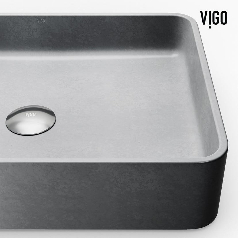 Commercial approved gray concrete vessel sink with rectangular shape