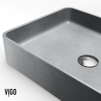 Rectangular modern vessel sink in durable gray concrete