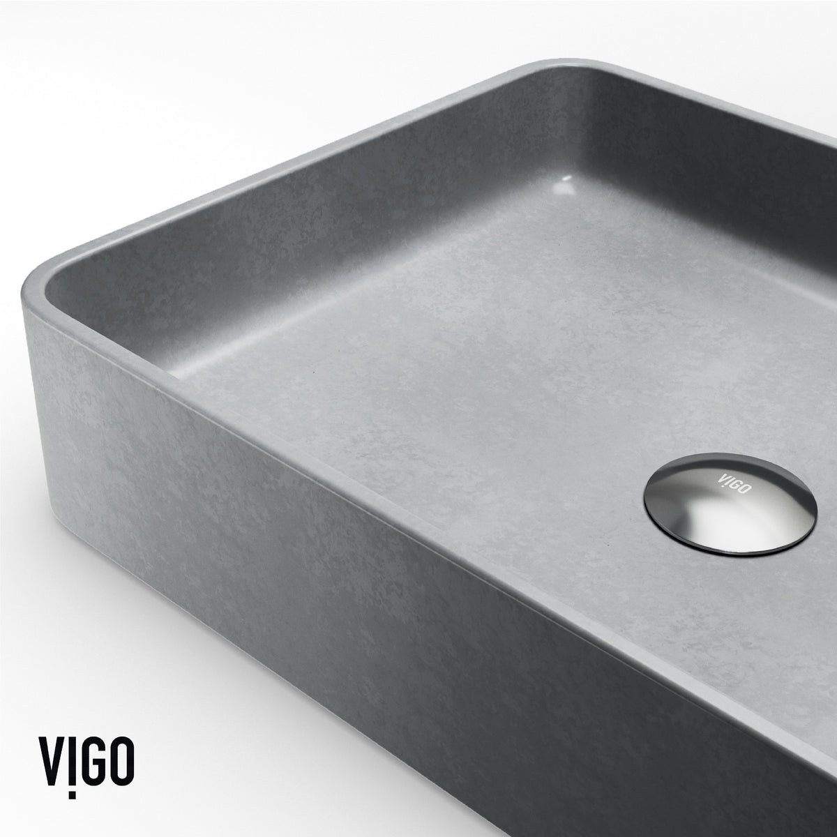 Rectangular modern vessel sink in durable gray concrete