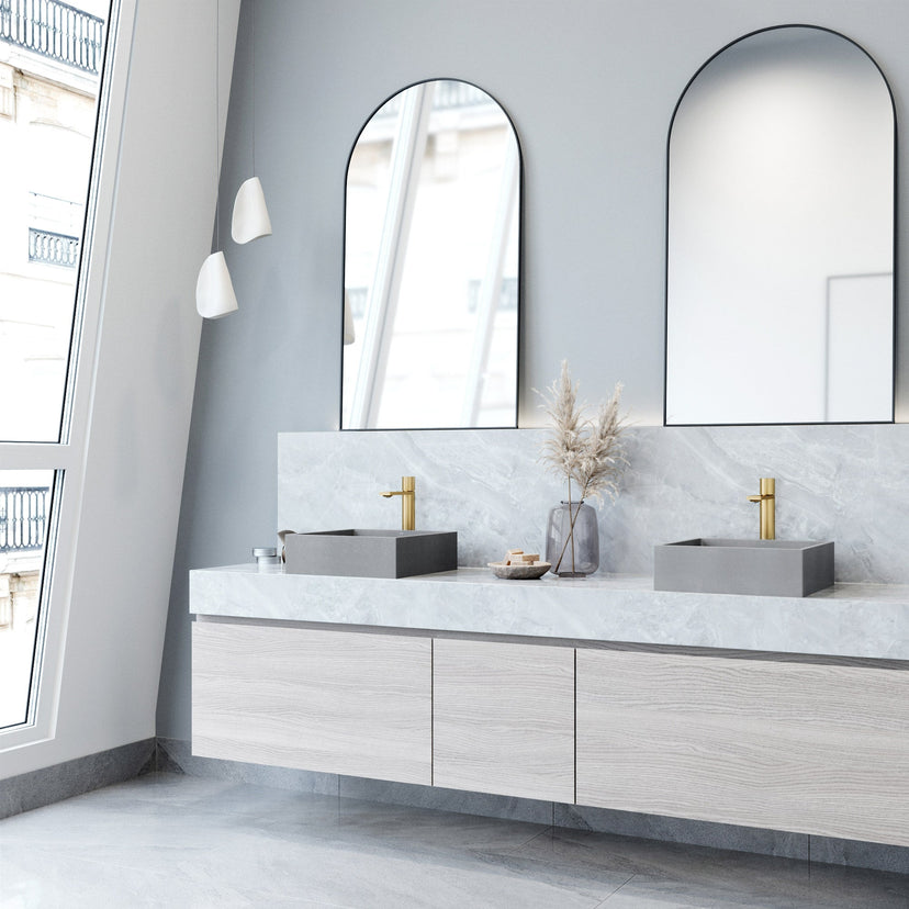 Modern square vessel sink made of fade-resistant concrete