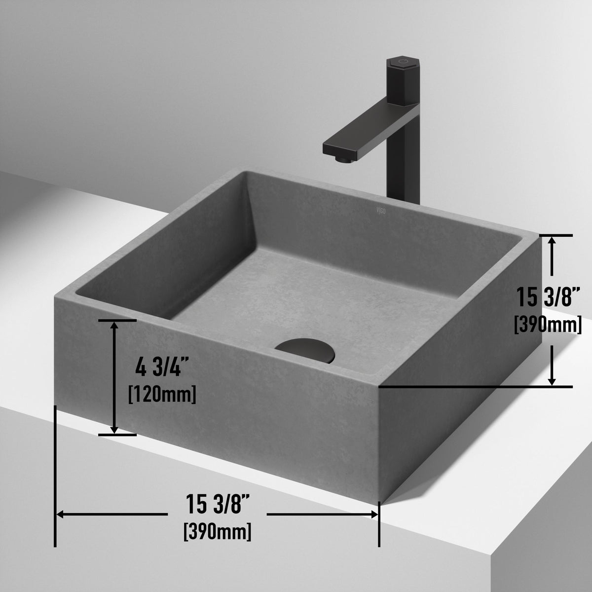 Commercial-grade concrete sink featuring scratch-resistant surface