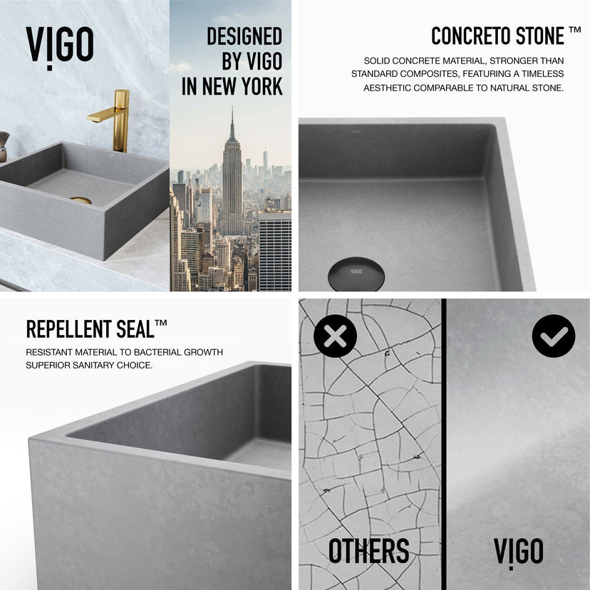 Gray concrete sink with vessel installation and modern style