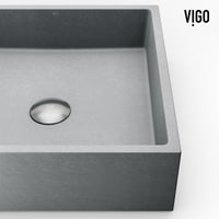 Square-shaped vessel sink crafted from durable concreto stone