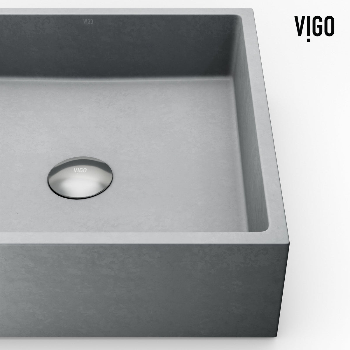 Square-shaped vessel sink crafted from durable concreto stone