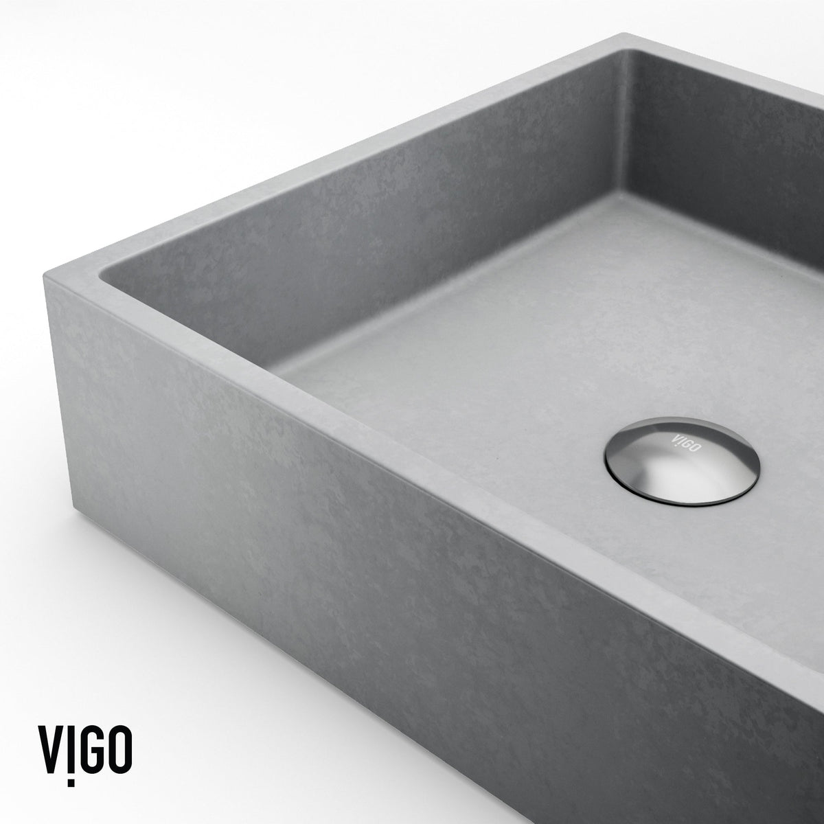 Vessel sink with square design and fade-resistant concrete material