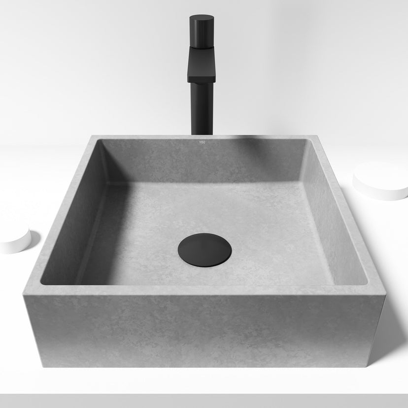 Handmade concreto stone sink in gray with vessel installation