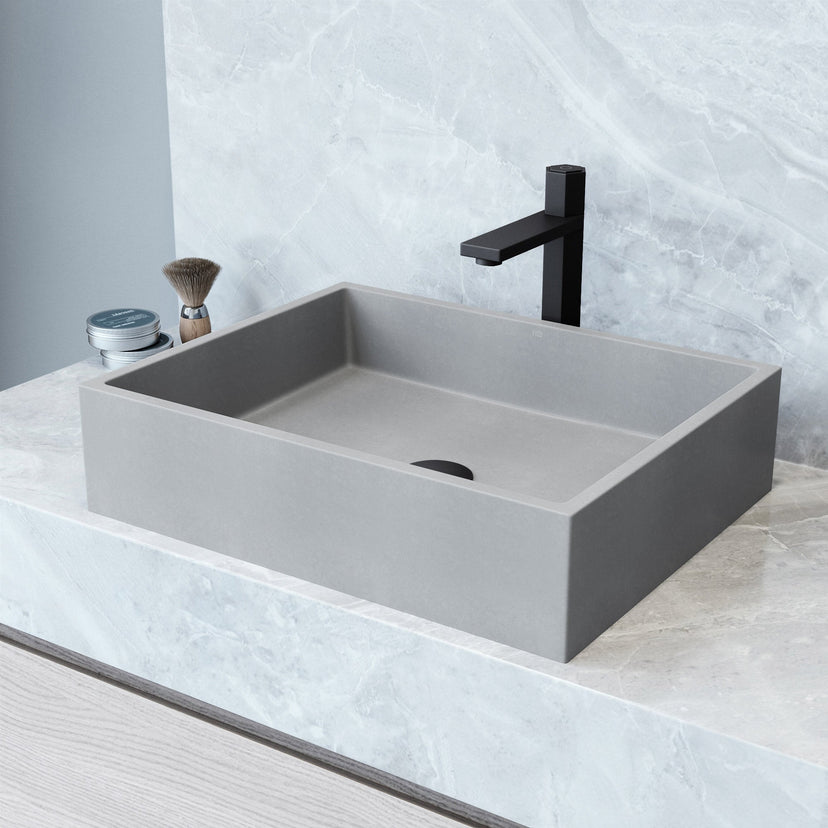 Gray rectangular vessel sink with modern contemporary style