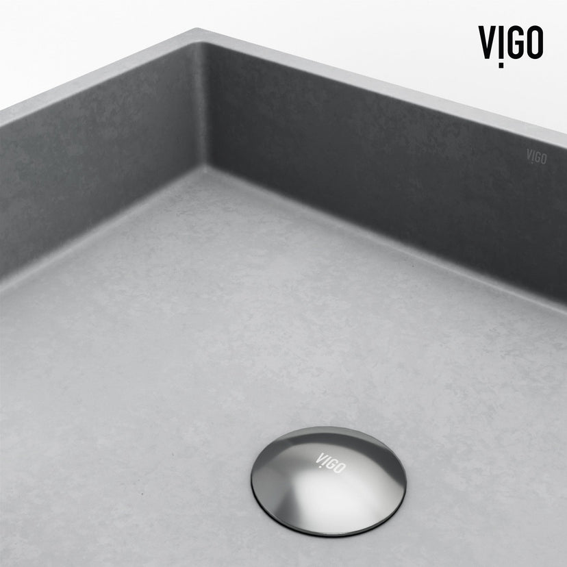 Vessel sink with gray finish and durable rectangular shape