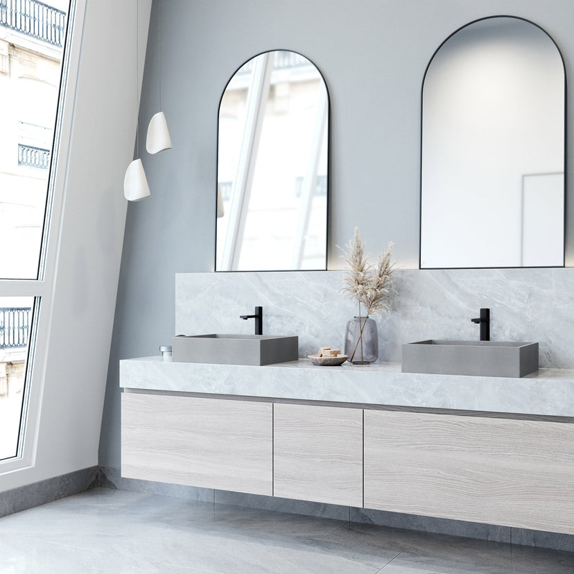 Rectangular concrete sink for bathroom with gray finish