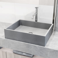 Handmade concreto stone vessel sink with sleek rectangular shape