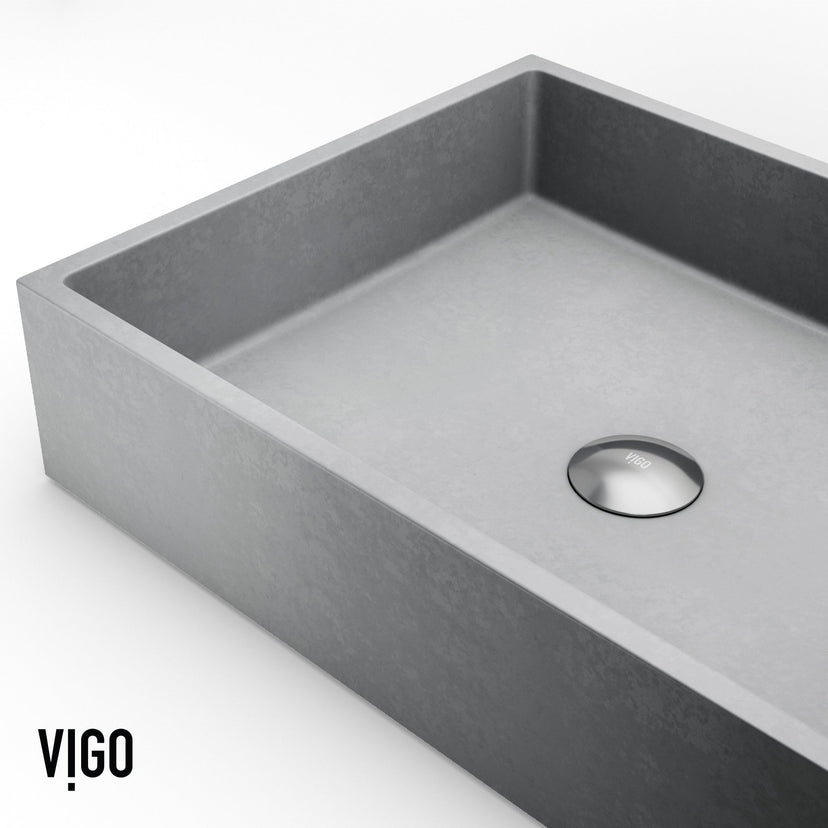 Contemporary rectangular sink featuring handmade concrete construction