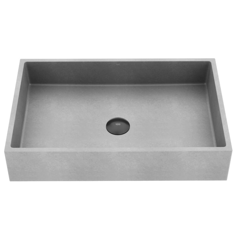 Contemporary concrete sink with gray finish and rectangular form