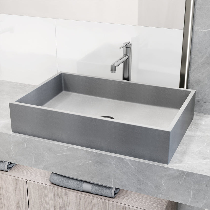 Handmade concrete sink in rectangular shape for contemporary bathrooms