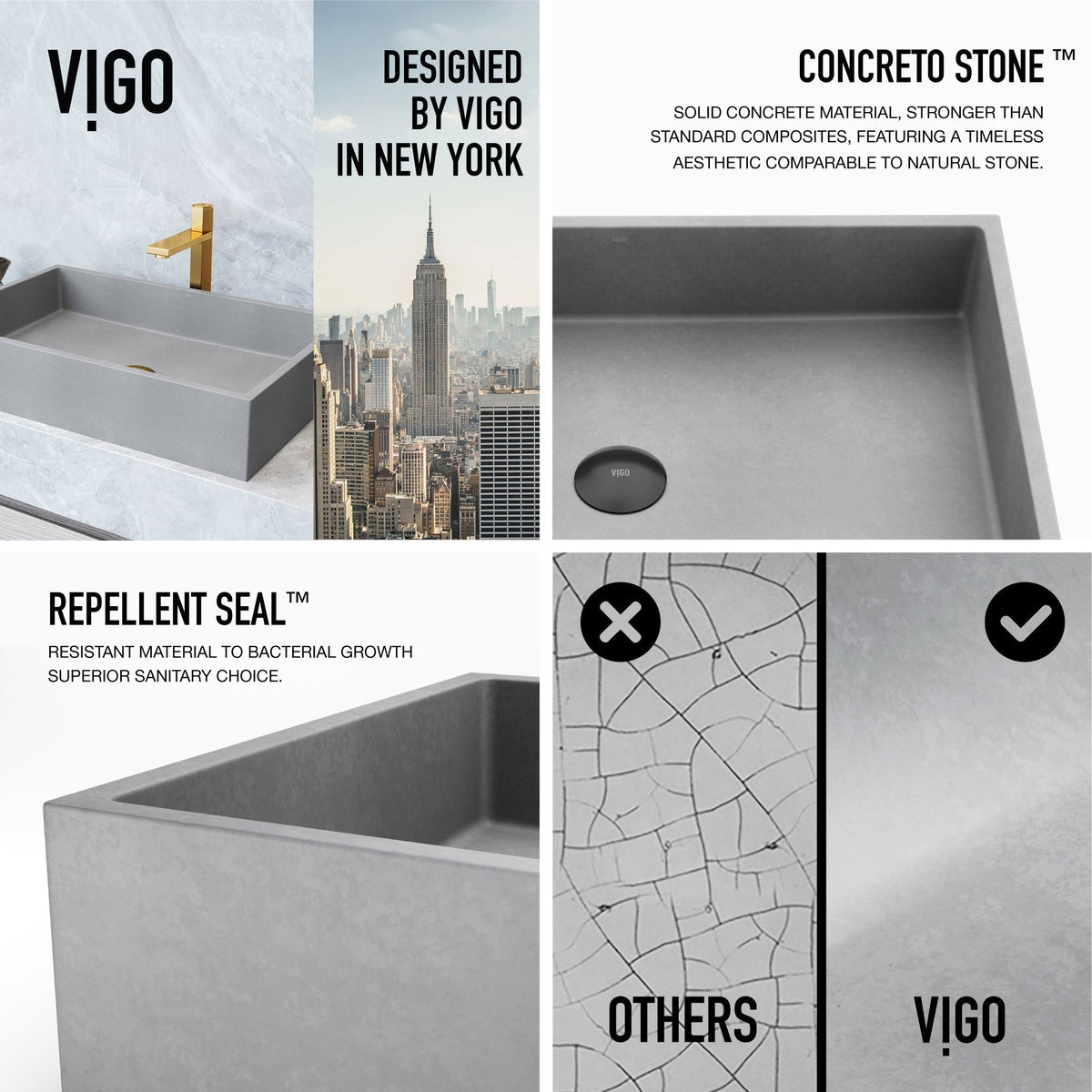 Commercial-grade rectangular sink made from durable concrete