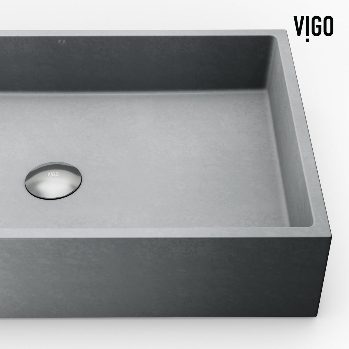 Scratch-resistant vessel sink with gray finish and rectangular shape