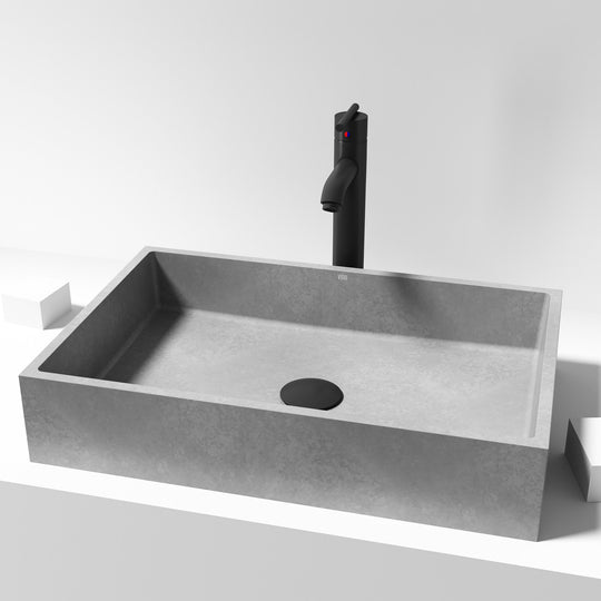 Handmade gray sink with vessel installation and rectangular shape