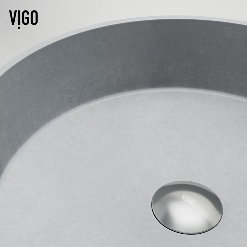 Gray round sink concrete material vessel installation approved for commercial use
