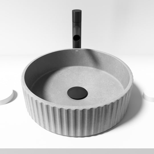 Round gray concrete vessel sink contemporary style rust and scratch resistant