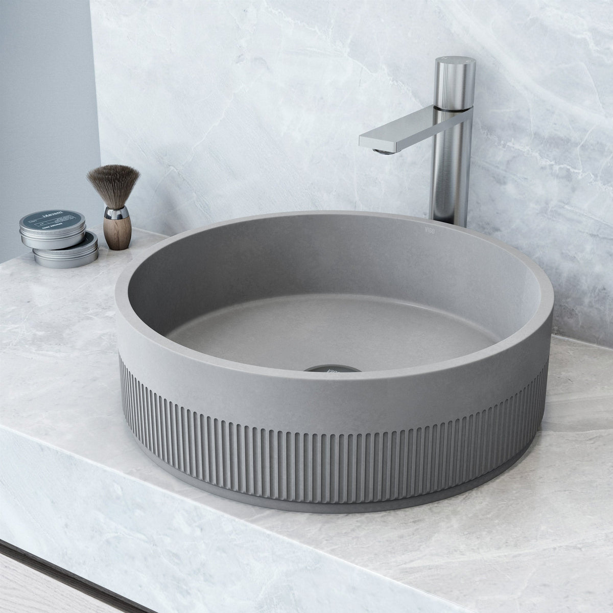 Round gray concrete vessel sink modern bathroom sink handmade fade resistant