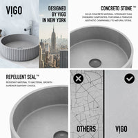 Round vessel sink in gray concrete finish for stylish bathroom decor
