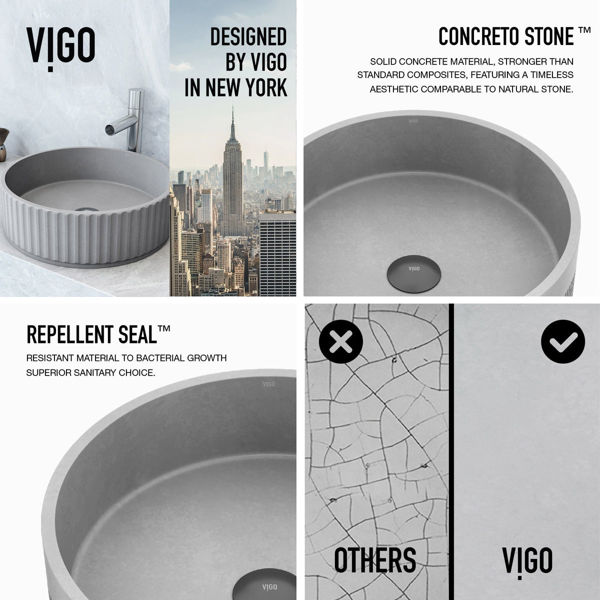 Round vessel sink in gray concrete finish for stylish bathroom decor