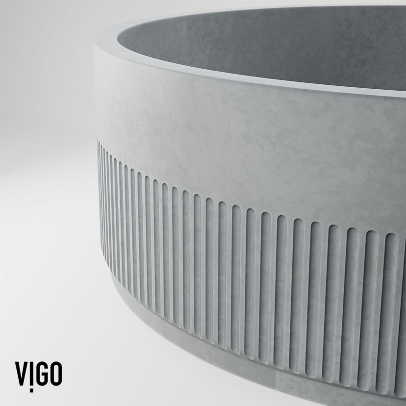 Commercial approved gray concrete vessel sink with round shape