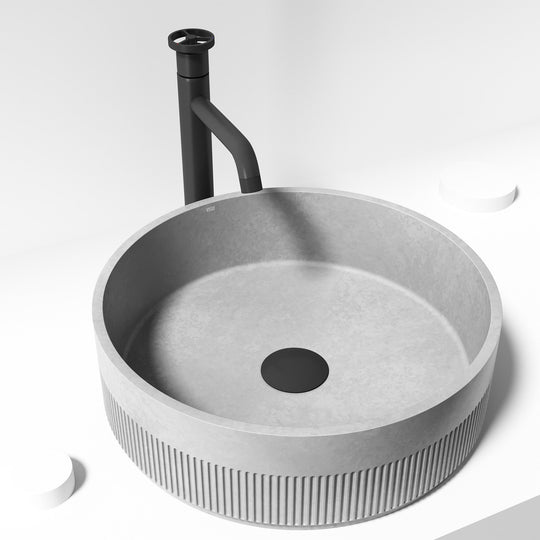 Contemporary gray concrete vessel sink with rust resistant and fade resistant features