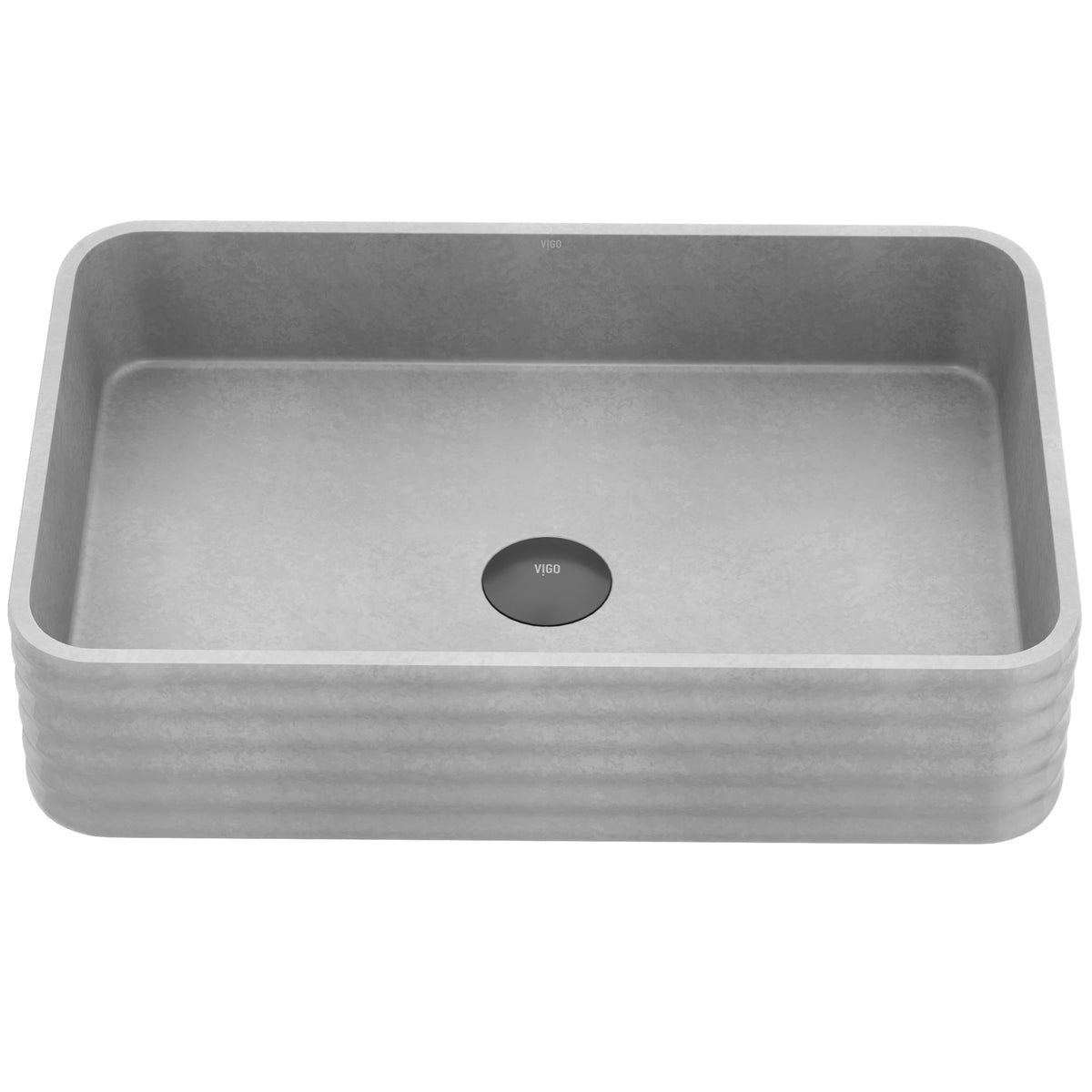 Handmade rectangular vessel sink in gray concrete, fade resistant