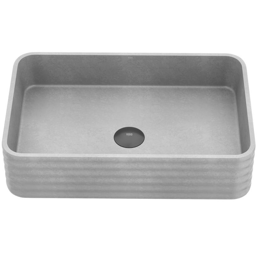 Handmade rectangular vessel sink in gray concrete, fade resistant