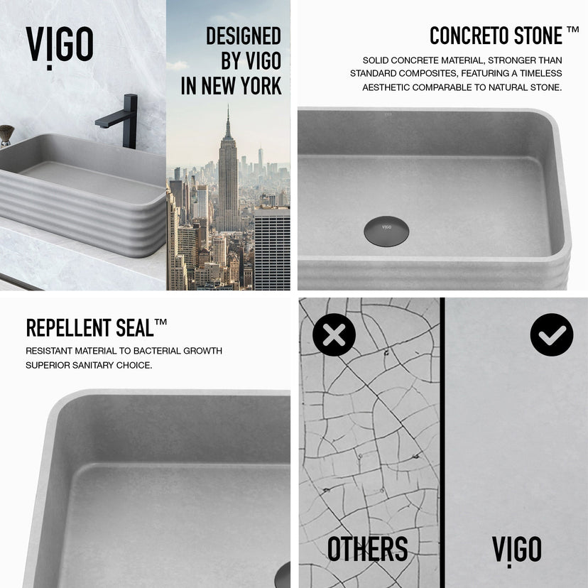 Gray concrete vessel sink, modern style, approved for commercial use
