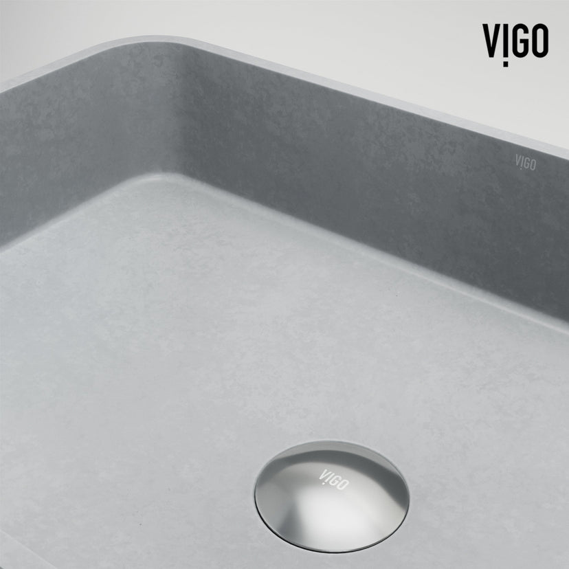 Rectangular vessel sink in gray concrete, durable and fade resistant