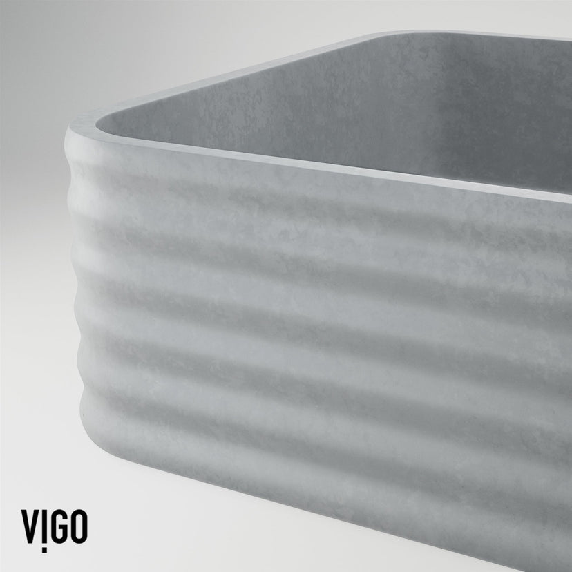 Modern rectangular vessel sink in gray concrete, handmade and durable