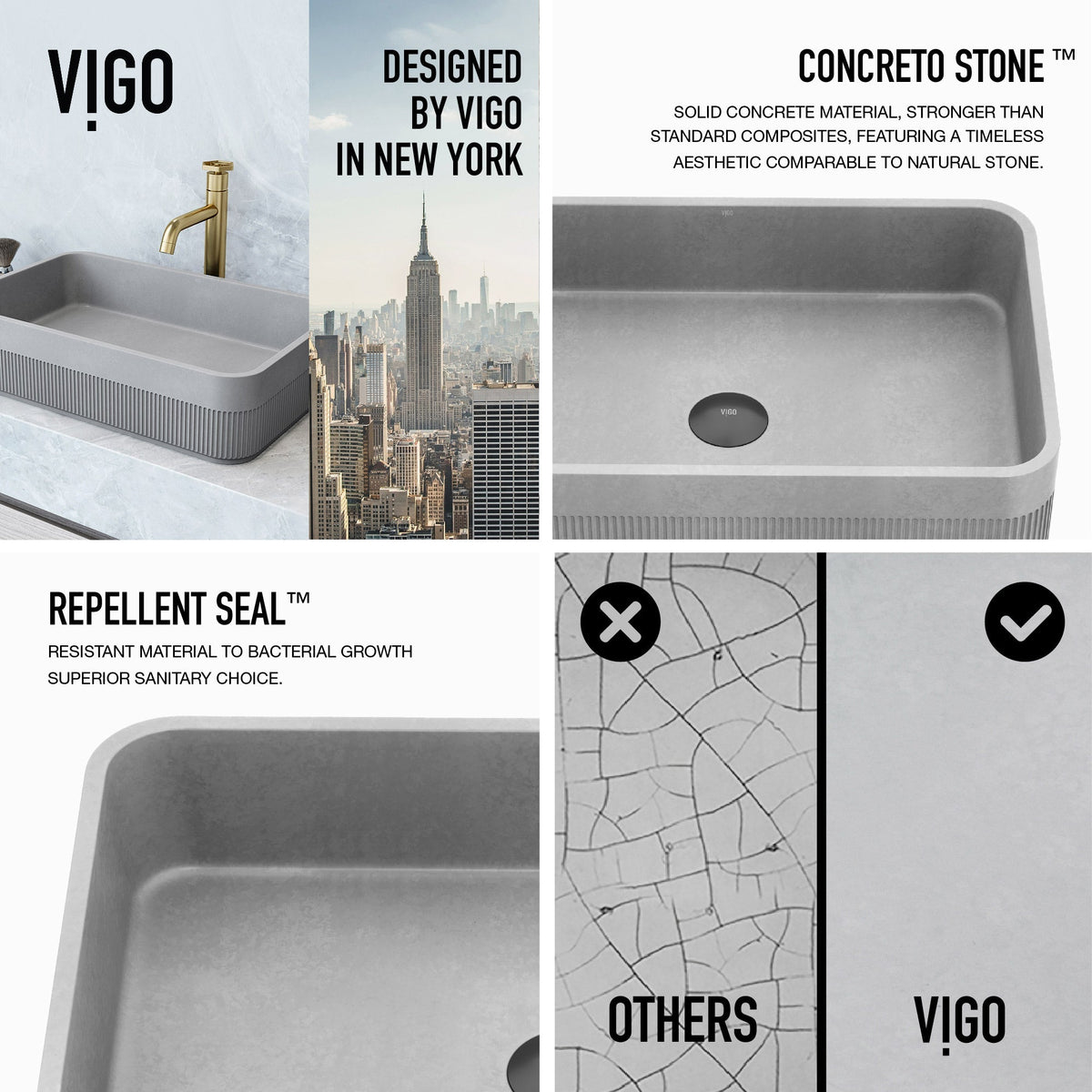 Rectangular vessel sink in gray concrete finish for stylish bathroom decor